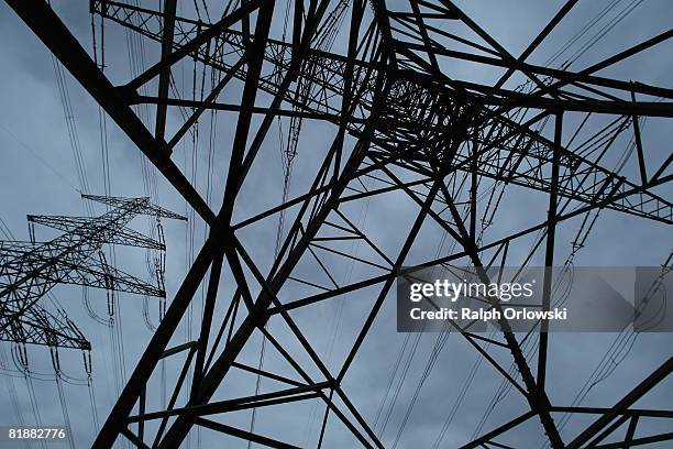 Electric pylons rise up to the sky near the Grafenrheinfeld nuclear power plant on July 9, 2008 in Grafenrheinfeld near Wuerzburg, Germany. Many...