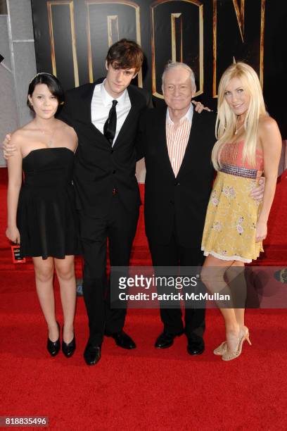 Marston Hefner, Hugh Hefner and ? attend World Premiers of Paramount Pictures IRON MAN 2 at El Capitan Theatre on April 26, 2010 in Hollywood,...