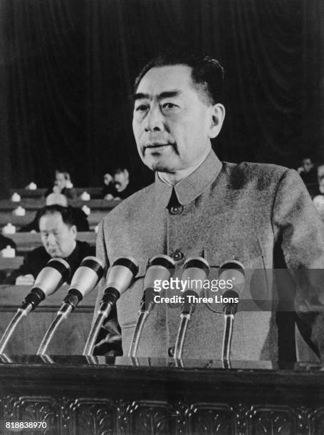 Zhou Enlai , Premier of the People's Republic of China, speaking at China's National People's Congress session in 1960.