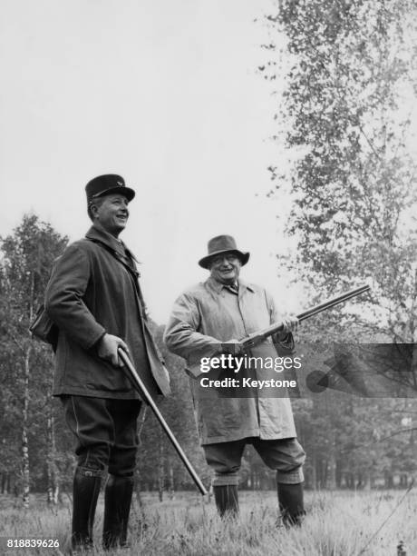 French President Joseph Laniel during a shooting party in the Rambouillet woods, France, 25th October 1953.