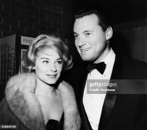 Actress Hope Lange and her husband, director and producer Alan J. Pakula, at a black tie screening of the film 'Captain Newman, M.D.', at the...