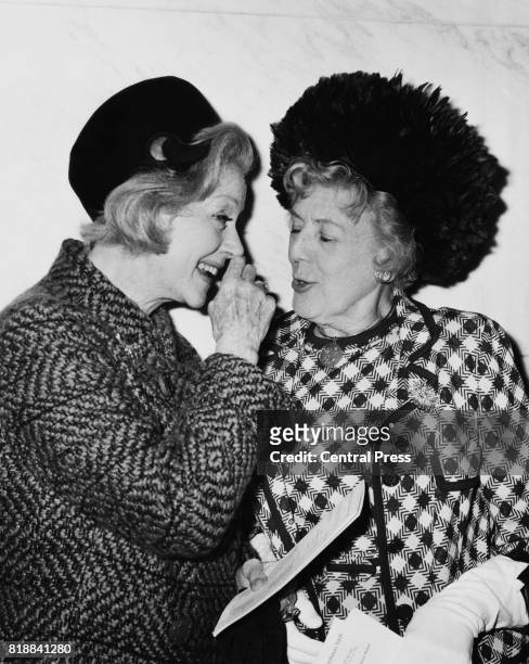English actress Evelyn Laye with actress Cicely Courtneidge at the Women of the Year luncheon at the Savoy Hotel, London, 4th October 1971.