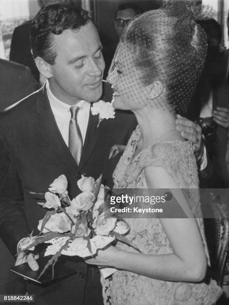 American actor Jack Lemmon marries actress Felicia Farr in a civil ceremony at the town hall of the 8th arrondissement in Paris, France, 17th August...