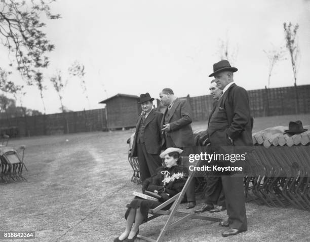 British actress Vivien Leigh with co-stars Robert Atkins and Sydney Carroll during rehearsals at the Open Air Theatre in Regent's Park, London, May...