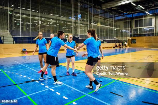 shaking hands after the training - court handball bildbanksfoton och bilder