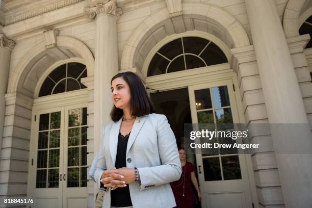Nicole Malliotakis, Republican New York City mayoral candidate, leaves City Hall after delivering a letter demanding information about Mayor Bill De...