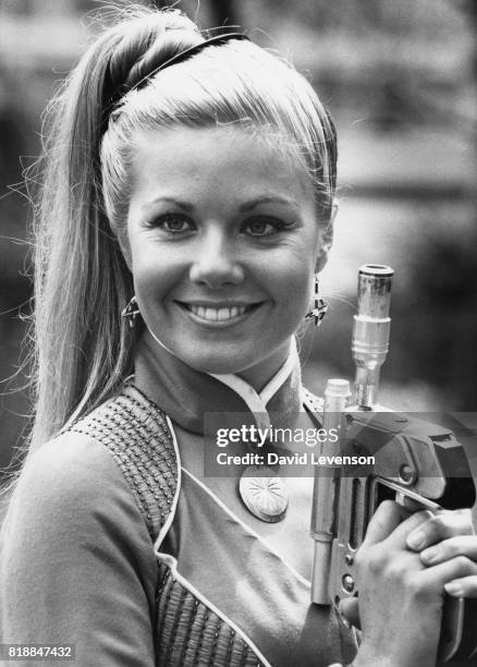 Actress Glynis Barber as gunfighter Soolin in the science fiction television series 'Blake's 7', London, 11th May 1981.