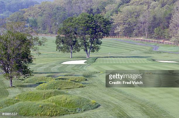 Golf: Scenic view of No, 14 fairway with "Alps" fescue mounds on Tiny Tim hole after restoration at Old Course of Bedford Springs Resort, Bedford, PA...