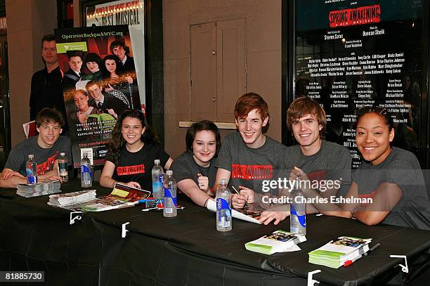 Actors Blake Bashoff, Alexandra Socha, Emma Hunton, Blake Daniel, Kyle Riabko and Lilli Cooper attend a signing of limited edition Operation Backpack...