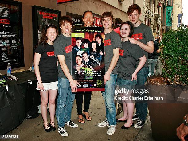 Actors Alexandra Socha, Blake Bashoff, Lilli Cooper, Kyle Riabko, Emma Hunton and Blake Daniel attend a signing of limited edition Operation Backpack...