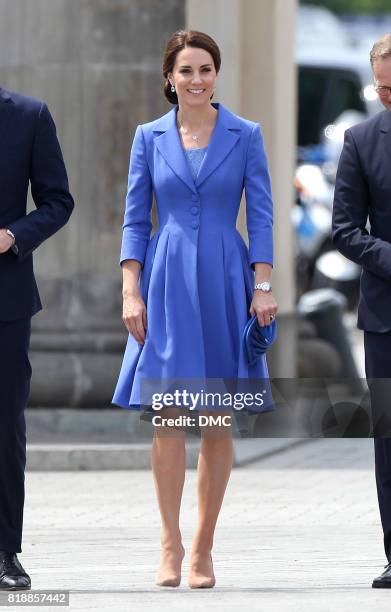 Catherine, Duchess of Cambridge and Prince William, Duke of Cambridge visit the Brandenburg Gate during an official visit to Poland and Germany on...