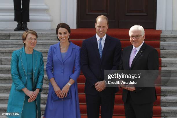 German President Frank-Walter Steinmeier and First Lady Elke Buedenbender welcome Duchess of Cambridge, Catherine and Duke of Cambridge, Prince...