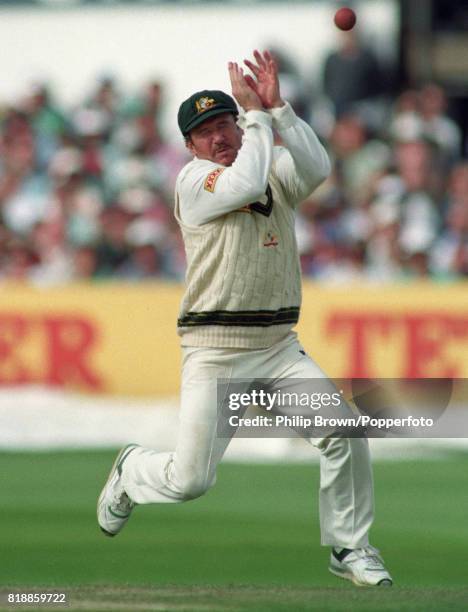 Australian captain Allan Border attempts to catch the ball during the 4th Test match between England and Australia at Headingley, Leeds, 25th July...