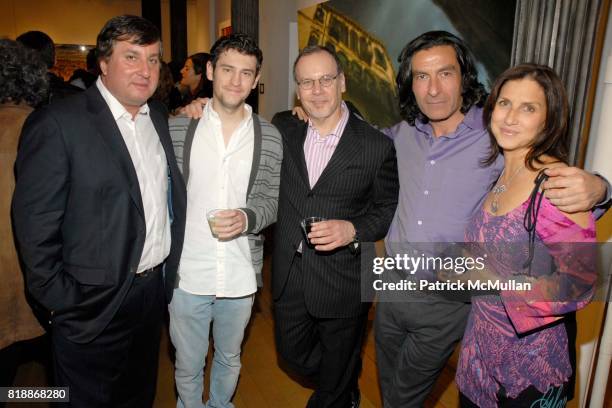 Nick Gravante, West Duker, Bill Duker, Eric Allouche and Kim Allouche attend Opera Gallery Opening: Voigt, Monet and Vukelic at Opera Gallery on...