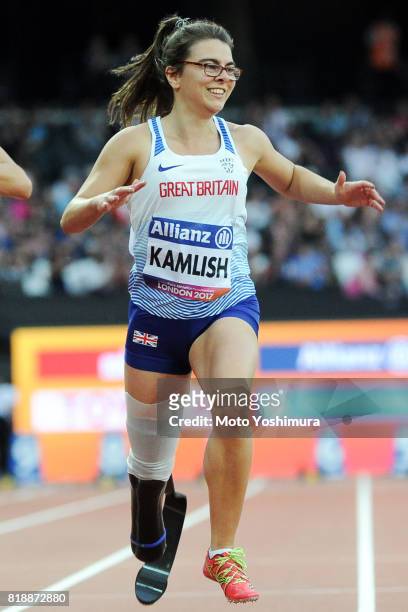 Sophie Kamlish of Great Britain wins the gold medal in the Women’s 100m T44 final at London Stadium on July 17, 2017 in London, England.
