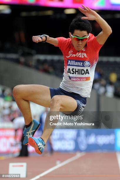 Hajimu Ashida of Japan competes in the Men’s Triple Jump T47 during the IPC World ParaAthletics Championships 2017 at London Stadium on July 17, 2017...