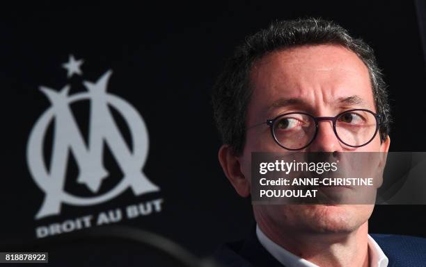 Olympique de Marseille's President Jacques-Henri Eyraud attends a press conference on July 19 in Marseille, southeastern France. - Marseille's...