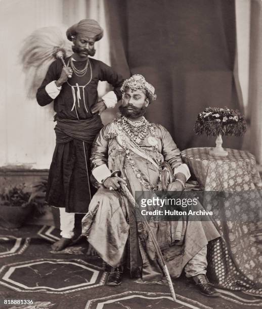 Sir Shivaji Rao Holkar , 12th Maharaja of Indore, at the Delhi Durbar, Delhi, India, 1877.