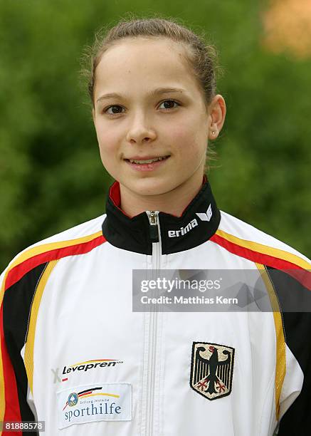 Joeline Moebius poses during the team Germany gymnastics photocall at the trainings camp Kienbaum on July 10, 2008 in Kienbaum, Germany.