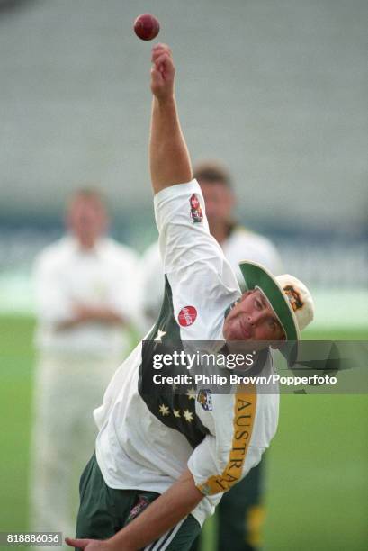 Shane Warne of Australia bowling in the nets during a nets practice before the 4th Test match between England and Australia at Headingley, Leeds,...