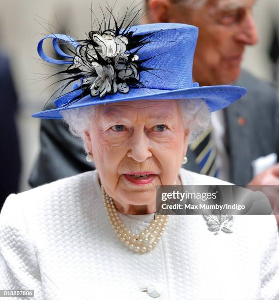 Queen Elizabeth II visits Canada House to celebrate Canada's 150th anniversary of Confederation on July 19, 2017 in London, England.