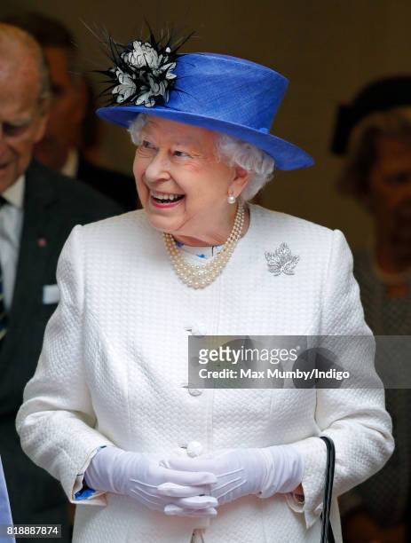 Queen Elizabeth II visits Canada House to celebrate Canada's 150th anniversary of Confederation on July 19, 2017 in London, England.
