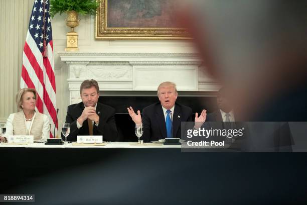 President Donald Trump delivers remarks on health care and Republicans' inability thus far to replace or repeal the Affordable Care Act, as Sen....