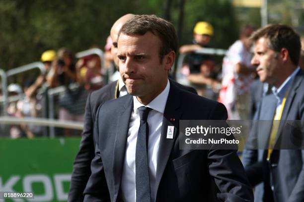 President of France Emmanuel Macron pictured at the seventeenth stage of the 104th edition of the Tour de France cycling race, 165km from La Mure to...