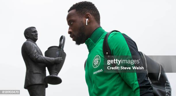 Celtic Team Bus arrives , Moussa Dembele walks into Celtic Park before the UEFA Champions League Qualifying Second Round,Second Leg match between...