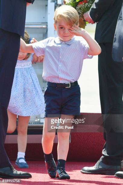 Prince George of Cambridge arrives at Berlin military airport during an official visit to Poland and Germany on July 19, 2017 in Berlin, Germany.