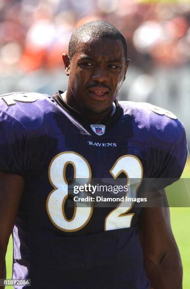 Tight end Terry Jones of the Baltimore Ravens looks towards the... News ...
