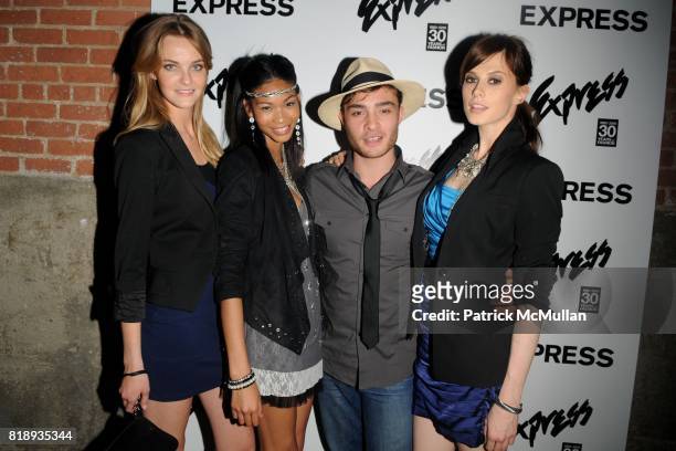 Caroline Trentini, Chanel Iman, Ed Westwick and Elettra Wiedemann attend EXPRESS Celebrates 30 Years of Fashion at Eyebeam Studios on May 20, 2010 in...