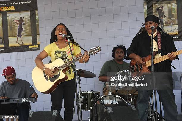 Jubilee Huldafire performs at the celebration of MSG's new television series "NYC Sound Tracks" outside Madison Square Garden on July 10, 2008 in New...