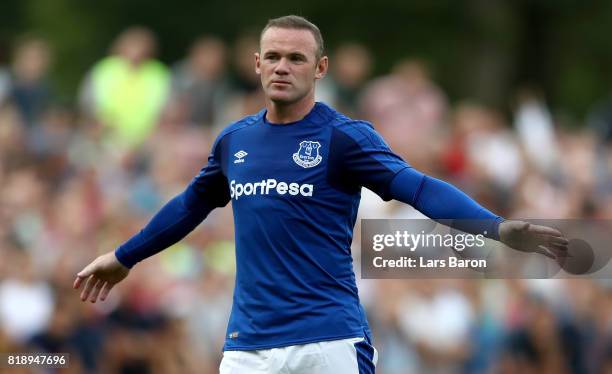 Wayne Rooney of Everton gestures during a preseason friendly match between FC Twente and Everton FC at Sportpark de Stockakker on July 19, 2017 in De...