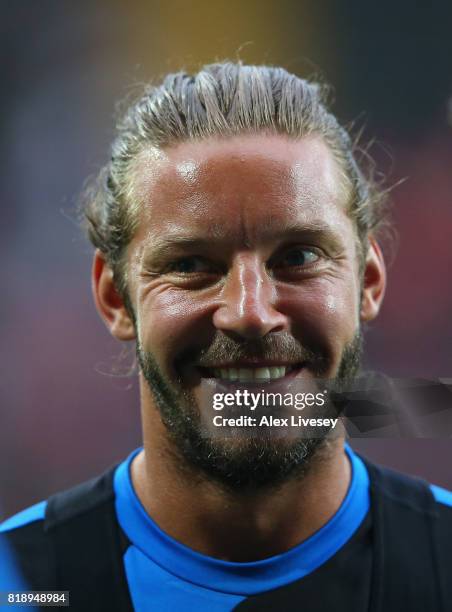 Alan Smith of Notts County looks on during a warm up prior to a pre-season friendly match between Notts County and Nottingham Forest at Meadow Lane...