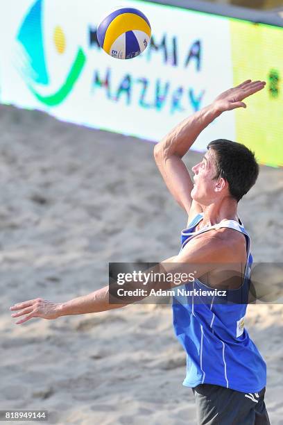 Service by Ukraine's Oleksii Denin during FIVB Grand Tour - Olsztyn: Day 1 on July 19, 2017 in Olsztyn, Poland.