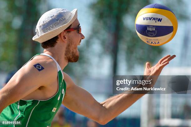 Germany's Lars Fluggen tossing the Mikasa during FIVB Grand Tour - Olsztyn: Day 1 on July 19, 2017 in Olsztyn, Poland.