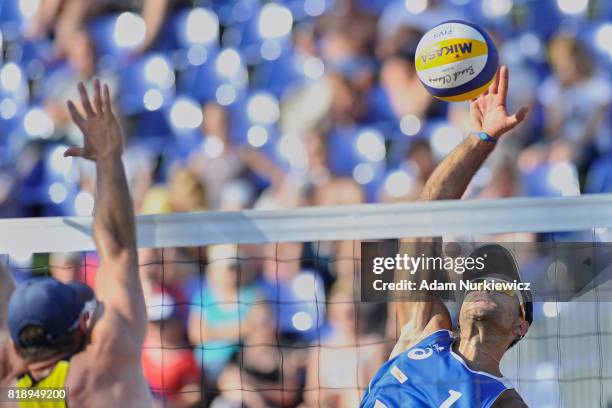 Sparkling play by Ukraine's Sergiy Popov against Australia during FIVB Grand Tour - Olsztyn: Day 1 on July 19, 2017 in Olsztyn, Poland.