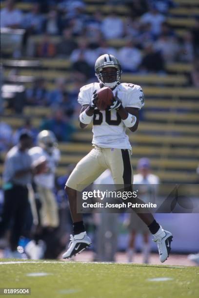 Wide receiver Robert Wilson of the New Orleans Saints catches a pass prior to playing against the Seattle Seahawks at Husky Stadium in Seattle,...