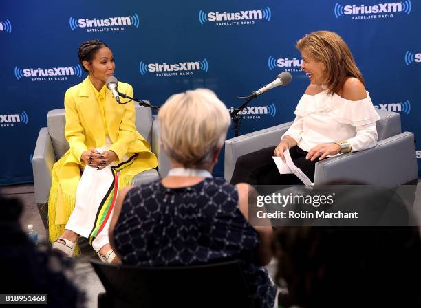 Jada Pinkett Smith with host Hoda Kotb during a leading ladies for SiriusXM Today Show Radio at SiriusXM Studios on July 19, 2017 in New York City.