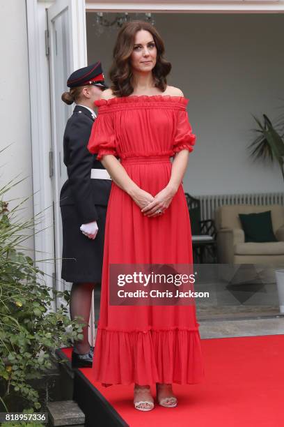 Prince William, Duke of Cambridge and Catherine, Duchess of Cambridge attend The Queen's Birthday Party at the British Ambassadorial Residence during...