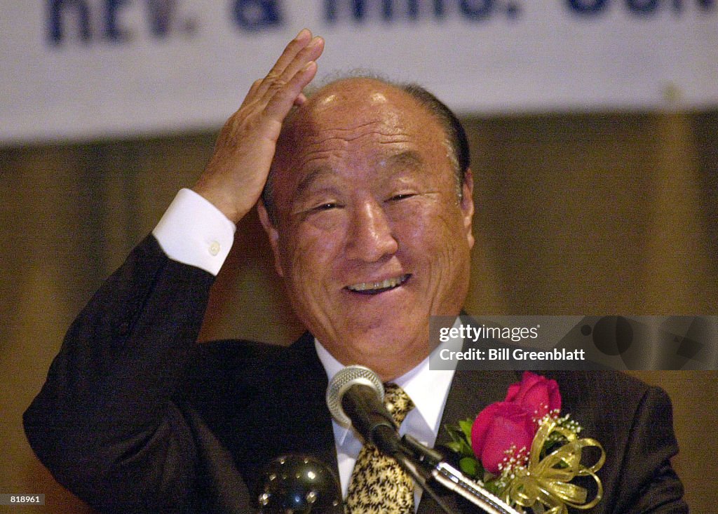 Rev. Moon The Rev. Sun Myung Moon of the Unification Church scratches his head ...