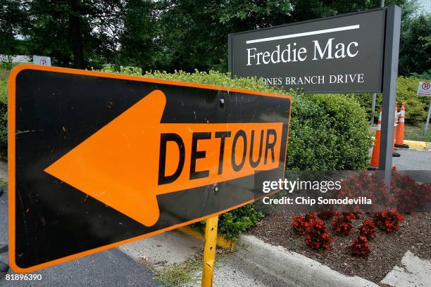 Freddie Mac sign sits in front of its headquarters July 10, 2008 in McClean, Virginia. Shares in Fannie Mae and Freddie Mac have dropped to their...