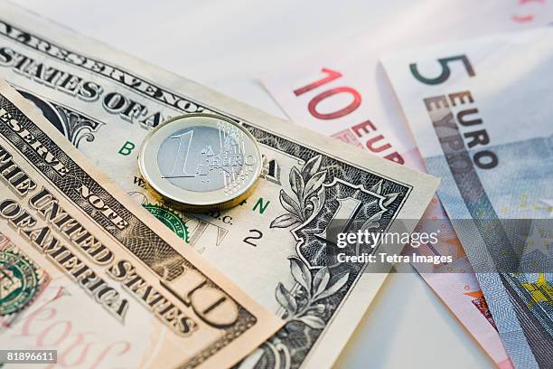 close up of us dollars and euros - exchange rates stock pictures, royalty-free photos & images