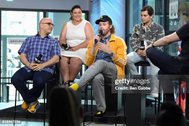 Writer/director Tony Leondis, producer Michelle Raimo Kouyate, T.J. Miller and Jake T. Austin attend the Build Series to discuss the new movie "The...