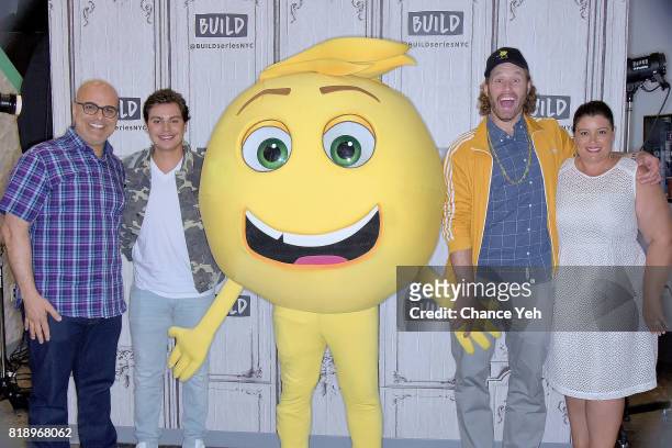 Tony Leondis, Jake T Austin, Gene the emoji, TJ Miller and Michelle Raimo Kouyate attend Build series to discuss their new movie "The Emoji Movie" at...
