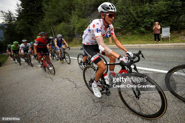 Warren Barguil of France riding for Team Sunweb in the king of the mountains jersey rides in the peloton during stage 17 of the 2017 Le Tour de...