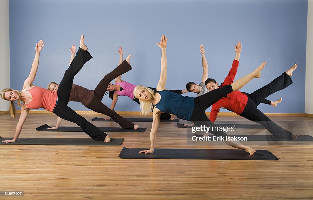 Women exercising in yoga class