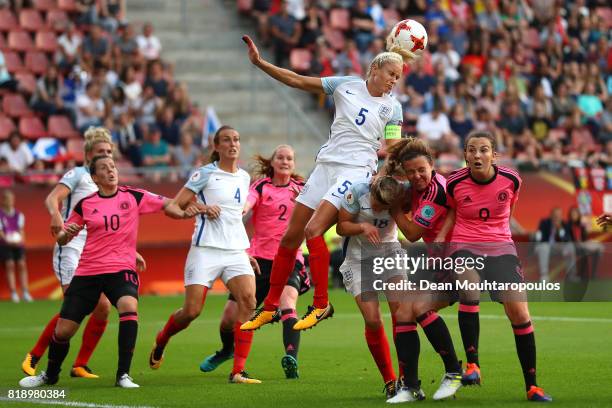 Steph Houghton of England clears the ball from danger during the UEFA Women's Euro 2017 Group D match between England and Scotland at Stadion...