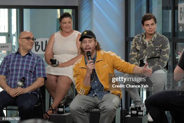 Tony Leondis, Michelle Raimo Kouyate, TJ Miller and Jake T Austin attend Build series to discuss their new movie "The Emoji Movie" at Build Studio on...